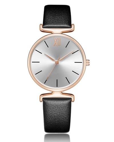 CIVO Uhr Damen Leder Klassisch Schwarz Quarz Analog Armbanduhr Damen Minimalistische Elegante Lässig Wasserdicht Geschenke Uhren fur Damen Frauen von CIVO