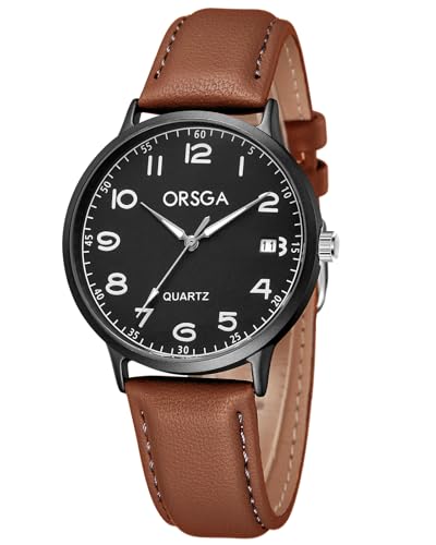 CIVO Uhr Damen Lederarmband Armbanduhr: Analog Quarz Damen Uhren - Braun Schwarz Damenuhr mit Großen Ziffern von CIVO