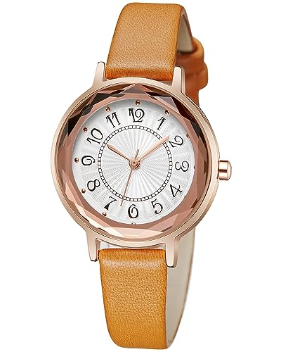 CIVO Uhr Damen Leicht zu Lesen Armbanduhr Damen Klassische Wasserdicht Analog Damenuhr Elegante Braun Leder Band Luxus Roségold Gehäuse Quarzuhr Geschenk für Frauen von CIVO