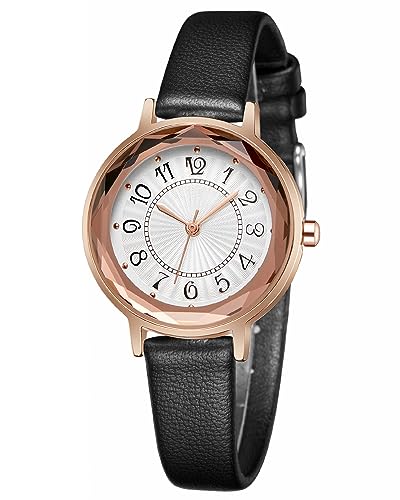 CIVO Uhr Damen Leicht zu Lesen Armbanduhr Damen Klassische Wasserdicht Analog Damenuhr Elegante Schwarz Leder Band Luxus Roségold Gehäuse Quarzuhr Geschenk für Frauen von CIVO