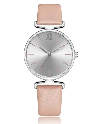 CIVO Uhr Damen Rosa Leder Klassisch Quarz Analog Armbanduhr Damen Minimalistische Elegante Lässig Wasserdicht Geschenke Uhren fur Damen Frauen von CIVO