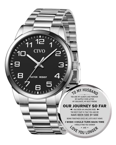 CIVO Uhr Silber Armbanduhr Herren: Quarz Analog Leicht Lesbare Casual Herrenuhr - Edelstahl Wasserdicht Uhren Herren Geschenk für Ehemann von CIVO