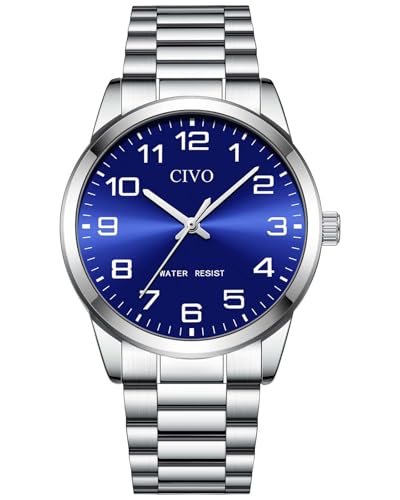 CIVO Uhr Silber Armbanduhr Herren: Quarz Analog Leicht Lesbare Casual Herrenuhr - Edelstahl Wasserdicht Uhren Herren von CIVO
