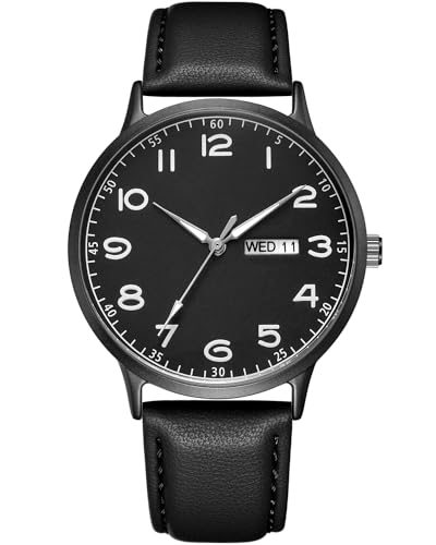 CIVO Uhren Herren Wasserdicht Analog Quarz mit Woche Datumsanzeige Klassisch Business Armbanduhr Leuchtend Großes Zifferblatt Herrenuhren Armband aus Schwarz Leder, Elegantes Geschenk für Männer von CIVO