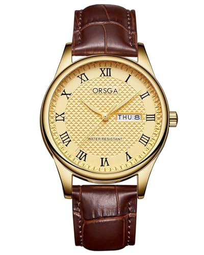 CIVO Uhren Herren Analog-Quarz Armbanduhr: Klassisch Braun Gold Römische Zahlen Lederarmband Herrenuhr Datum - Elegantes Geschenke für Männer von CIVO