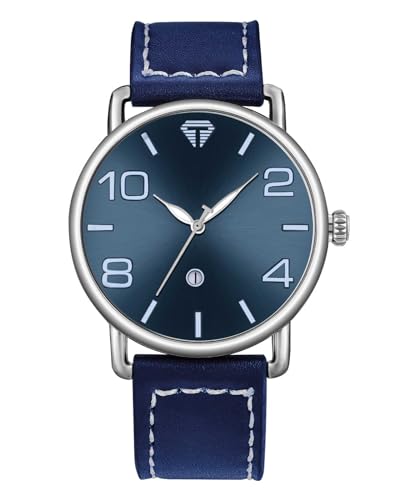 CIVO Uhren Herren Blau Lederarmband - Armbanduhr Herren Analog Wasserdicht Groß Ziffernblatt Quarz Herrenuhr Datum - Geschenke für Männer von CIVO