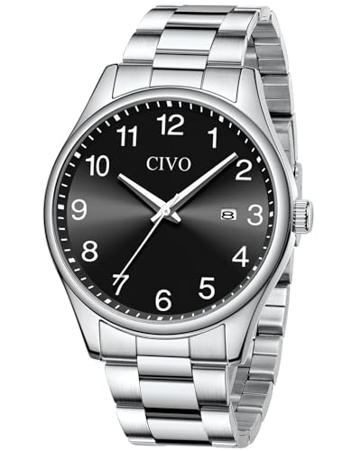CIVO Herren Uhren Edelstahl Analog: Einfach Groß Ziffernblatt Armbanduhr Herren - Wasserdicht Klassische Business Quarzuhr Geschenke für Männer von CIVO