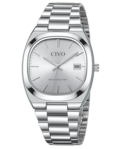 CIVO Uhren Herren Edelstahl Armbanduhr: Business Analog Quarz Herren Uhr mit Leuchtend Datum - Casual Wasserdicht Silber Uhren für Männer von CIVO