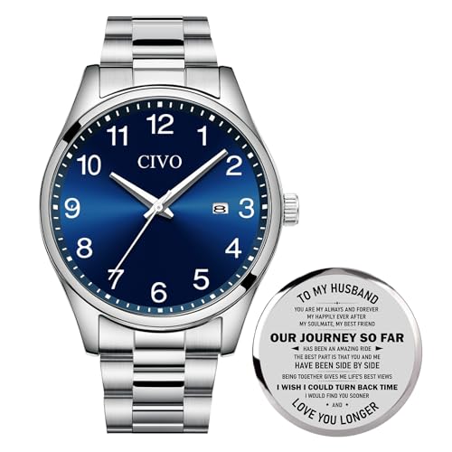 CIVO Uhren Herren Edelstahl Armbanduhr: Klassische Wasserdicht Herrenuhren mit Datum - Geschenke für Ehemann Analog Quarz Uhren für Männer von CIVO