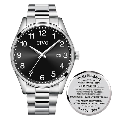 CIVO Uhren Herren Edelstahl Armbanduhr: Leicht Lesbare Uhr mit Datum - Analog Quarz Silber Herrenuhren - Geschenke für Ehemann von CIVO