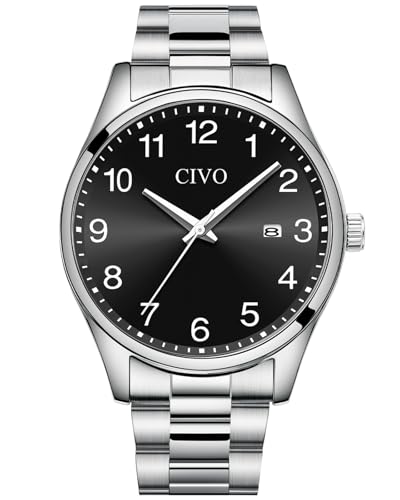 CIVO Uhren Herren Edelstahl Armbanduhr: Leicht Lesbare Uhr mit Datum - Analog Quarz Silber Herrenuhren von CIVO