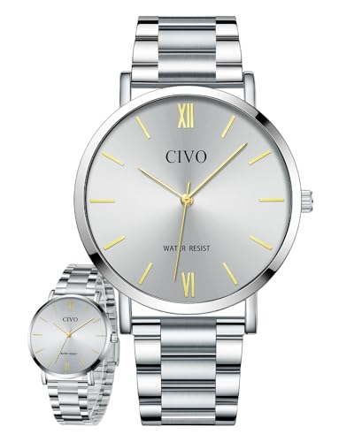 CIVO Uhren Herren Edelstahl Silber: Einfach Analog Business Armbanduhr für Männer - Wasserdicht Quarz Herrenuhr 40mm von CIVO
