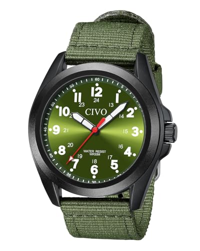 CIVO Uhren Herren Grün Militär: Analog Quarz Herrenuhr Wasserdicht - Armbanduhr Herren Nylon Armband für Sport Outdoor von CIVO