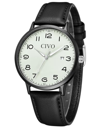 CIVO Uhren Herren Lederarmband Armbanduhr: Schwarz Herrenuhr Datum Leuchtend Wasserdicht - Minimalistische Design Uhr Analog Quarz Klassisch Geschenke für Männer Studenten von CIVO