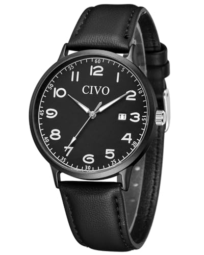 CIVO Uhren Herren Lederarmband Armbanduhr: Schwarz Herrenuhr Datum Leuchtend Wasserdicht - Minimalistische Design Uhr Analog Quarz Klassisch Geschenke für Männer von CIVO