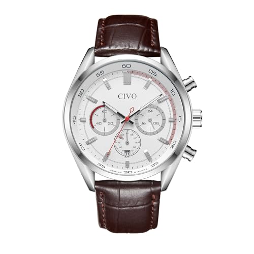 CIVO Uhren-Herren Lederarmband-Braun Chronograph Armbanduhr-Herren - klassisch Analog Datum Wasserdicht Herrenuhren Lässig Quarzuhr, Geschenke Männer von CIVO