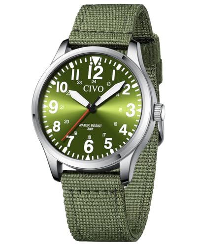 CIVO Uhren Herren Militär Outdoor: Mode Quarzuhr mit Groß Zahlen - Analog Wasserdicht Grün Nylonband von CIVO