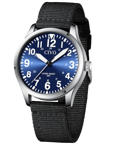CIVO Uhren Herren Militär Outdoor: Mode Quarzuhr mit Groß Zahlen - Analog Wasserdicht Nylonband Schwarz von CIVO