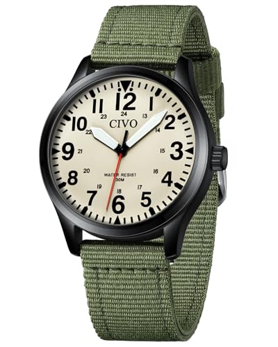 CIVO Uhren Herren Militär Outdoor: Mode Quarzuhr mit Groß Zahlen Leicht zu Lesen - Analog Wasserdicht Grün Nylonband Geschenk für Männer von CIVO
