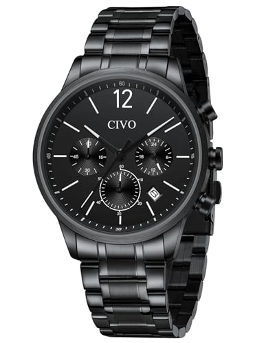 CIVO Uhren Herren Schwarz Armbanduhr: Chronograph Analog Quarz Herrenuhr mit Datum - Edelstahl Wasserdicht Herren Uhr von CIVO