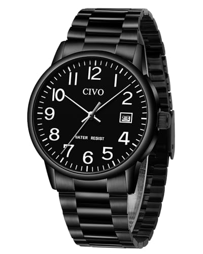 CIVO Uhren Herren Schwarz Armbanduhr: Wasserdicht Klassisch Männer Uhr - Edelstahl Herren Uhr Analog Quarz mit Datum von CIVO
