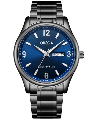 CIVO Uhren-Herren Schwarz-Edelstahl Analog-Armbanduhr Wasserdicht-Herrenuhr - Woche Datum Leuchtend Metallarmband Quarzuhr Klassische Elegant Blau Zifferblatt Herrenuhren, Geschenke für Männer von CIVO