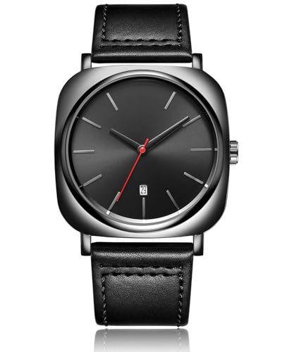 CIVO Uhren Herren Schwarz Lederarmband - Quadrat Armbanduhr Herren Analog Wasserdicht Minimalistisch Quarz Herrenuhr Datum - Geschenke für Männer von CIVO