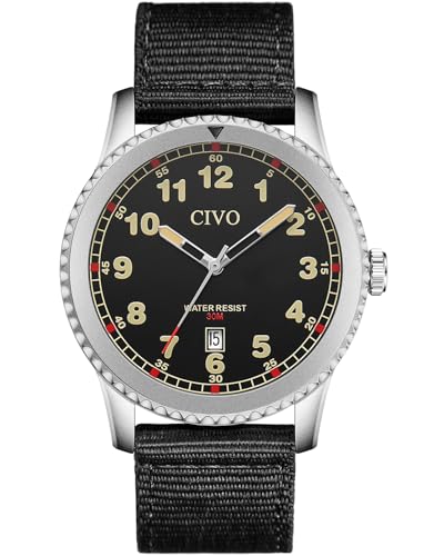 CIVO Uhren Herren Schwarz Militär: Analog Quarz Herrenuhr Militärzeit Wasserdicht Datum - Armbanduhr Herren Nylon Armband für Sport Outdoor von CIVO