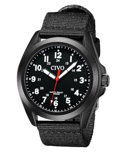 CIVO Uhren Herren Schwarz Militär: Analog Quarz Herrenuhr Wasserdicht - Armbanduhr Herren Nylon Armband für Sport Outdoor von CIVO