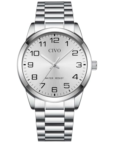 CIVO Uhren Herren Silber Armbanduhr: Analog Quarz Leicht Lesbare Herrenuhr - Edelstahl Wasserdicht Casual Herren Uhr von CIVO