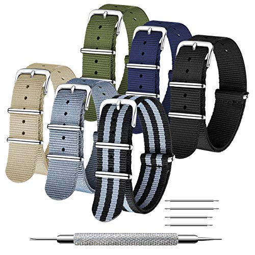 CIVO Uhrenarmbänd 6 Packungen Armband 16mm 18mm 20mm 22mm 24 mm Ballistische Nylon-Uhrenarmbänder Zulu-Armbänder Edelstahlschnalle mit Federstange und Verbindungsstift von CIVO