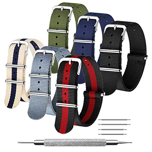 CIVO Uhrenarmbänd 6 Packungen Armband 16mm 18mm 20mm 22mm 24 mm Ballistische Nylon-Uhrenarmbänder Zulu-Armbänder Edelstahlschnalle mit Federstange und Verbindungsstift von CIVO