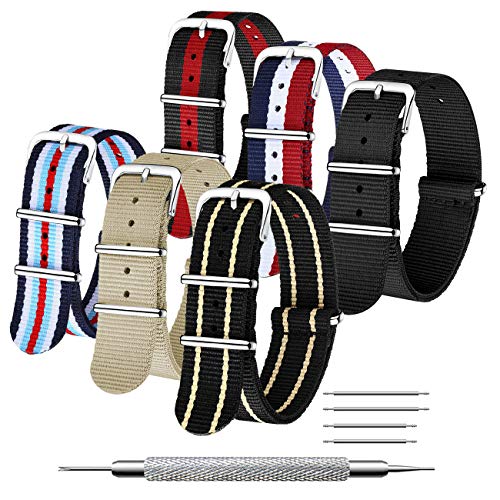 CIVO Uhrenarmbänd 6 Packungen Armband 16mm 18mm 20mm 22mm 24 mm Ballistische Nylon-Uhrenarmbänder Zulu-Armbänder Edelstahlschnalle mit Federstange und Verbindungsstift von CIVO