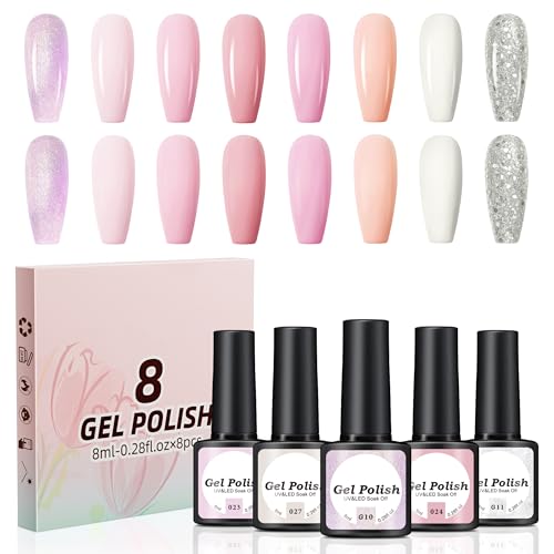 CIVPOWER UV Nagellack Set: 8 Farben Rosa Nudefarben Gel Nagellack Gellack für Gelnägel DIY Nail Art Kit - UV Gel Nail Polish Set für Nagel Design 8ML von CIVPOWER