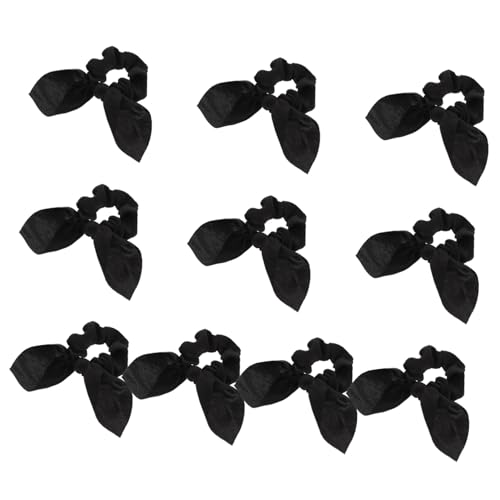 CIYODO 10 Stück Elastische Haargummis mit Schleifen in Schwarz Flexible Haarschleifenbänder mit Hasenohren design Schonend zu Haaren Passend für Damen und Mädchen Modisches von CIYODO
