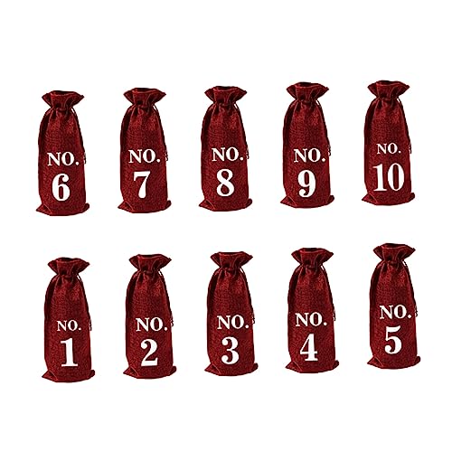CIYODO 10 Stück Teiliges Jutebeutel mit Kordelzug Robuste Wiederverwendbare Weinbeutel mit Nummeriertem Design Vielseitige Geschenktaschen für Flaschen für Geburtstage Hochzeiten und von CIYODO