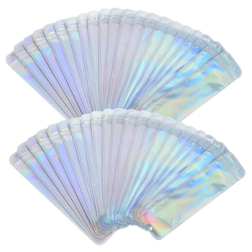 CIYODO 100 Stück Selbstklebende Langbeutel Holografisch Wiederverwendbar PP Beutel Für Stifte Malpinsel Verpackung Kleine Tütchen Mit Transparenter Vorderseite Zur Leichten von CIYODO