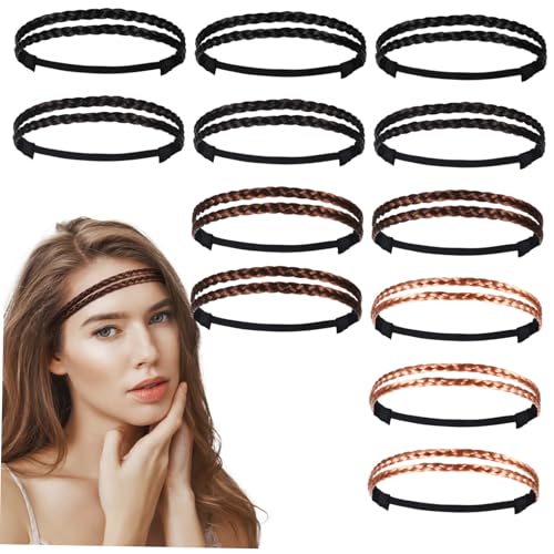 CIYODO 12 Stück Teiliges Damen Geflochtenes Stirnband Elastisch Sicher Haarschonend Modischer Haarschmuck für Kurze Glatte Lockige Haare Alltag und Outfit Ergänzung von CIYODO