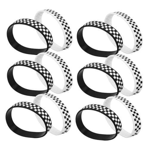 CIYODO 12 Stücke Silikon Armband Schwarz Und Weiß Kariert Für Sport Veranstaltungen Motorsportfans Party Zubehör Fan Accessoires von CIYODO