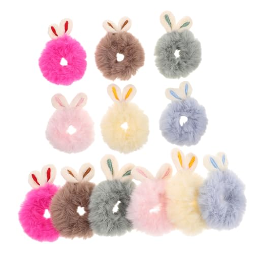 CIYODO 12stücke Flauschige Hasenohren Haargummis Für Mädchen Bunte Weiche Haaraccessoires Für Junge Mädchen Elastische Zopfbänder Süßem Design Für Alltag von CIYODO