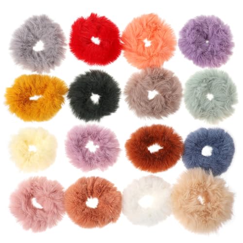 CIYODO 16 Stück Teiliges Bunte Haarringe aus Weichem Kunstfell Modische Haargummis für Damen und Mädchen Vielseitiges Haarzubehör für Alltag Party und Festliche Anlässe von CIYODO