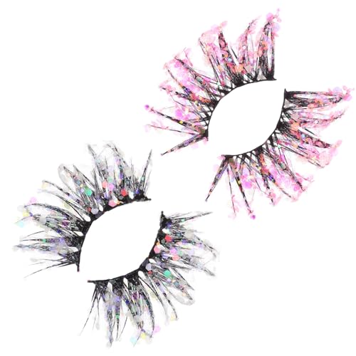 CIYODO 2 Paare Mädchen Glitzer Wimpern Luminous Eyelash Extensions Leuchtende Falsche Wimpern für Festival Cosplay Natürlich Dichter Look von CIYODO