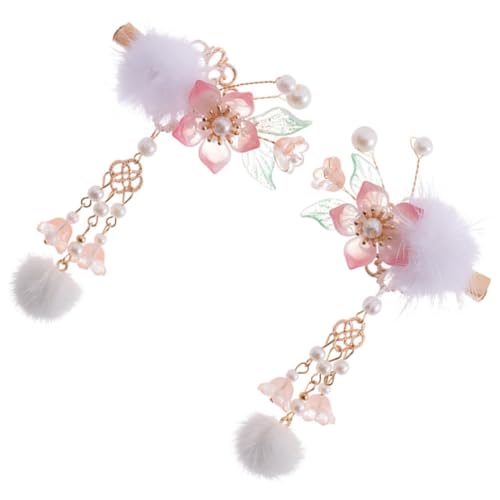 CIYODO 2 Stück Blumen haarspangen mit Perlen und Flauschigen Bommeln Chinesischer Stil Haarschmuck mit Quasten Eleganter Haarklammer für Damen Mädchen Geeignet für Hochzeit Party und von CIYODO