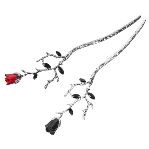 CIYODO 2 Stück Elegante Metall Haarstäbchen mit Rosenblüten Langlebige Haarnadeln für Duttfrisuren Retro Haarchopsticks in Silber und Gunmetal Modischer Haarschmuck für Frauen und von CIYODO
