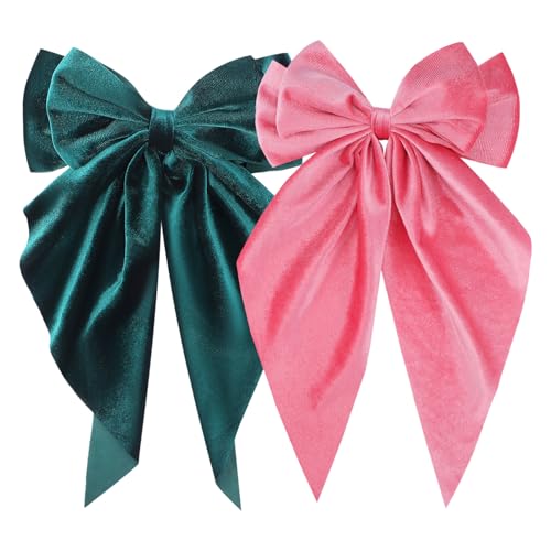 CIYODO 2stücke Große Schleifenclips Aus Samt Für Damen Und Mädchen Haarschmuck Mit Langen Schwänzen Für Zöpfe Und Hochsteckfrisuren von CIYODO