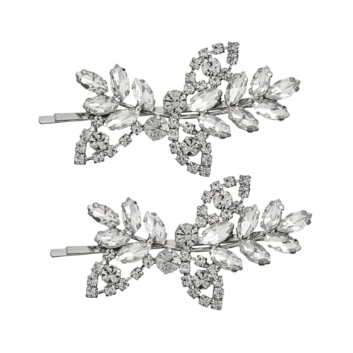 CIYODO 2 Stück Haarspangen mit Strassbesatz Silberne Haarklammern für Damen und Mädchen Leichter Rutschfester Haarschmuck für Alltag Hochzeit und Besondere Anlässe von CIYODO