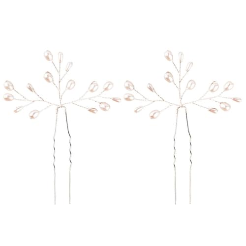 CIYODO 2 Stück Handgefertigte Perlen Haarnadeln Silber Brautschmuck Hochzeits haarklammern Damen Eleganter Haarschmuck für Hochzeit Party und Alltag von CIYODO