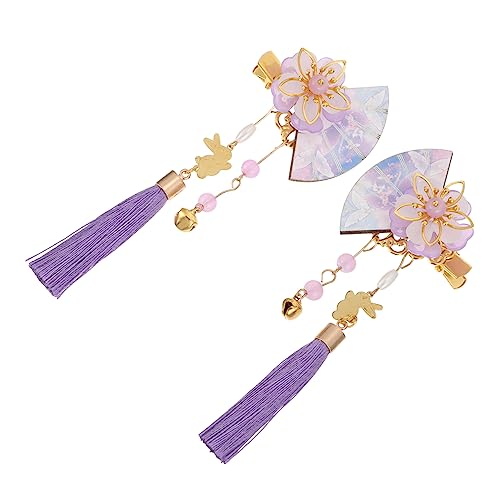 CIYODO 2 Stück Japanische Haarklammer Fächerform mit Perlen Tassel und Glöckchen Langlebige Femininer Haarschmuck für Damen und Mädchen Leicht und Modisch von CIYODO