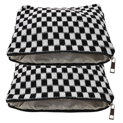 CIYODO 2 Stück Karierte Gestrickte Kosmetiktasche Große Leichte Kulturbeutel mit Reißverschluss für Mädchen Frauen Reise Weiches Strapazierfähiges Material Modernes Design Geräumiger von CIYODO