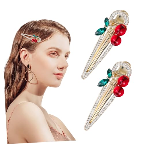 CIYODO 2 Stück Kirsche Haarklammern mit Strass Süße Mädchen Haarspangen Dekorative Duckbill Haarnadeln für Alltag Party Weihnachten Eleganter Haarschmuck für Damen und Mädchen von CIYODO